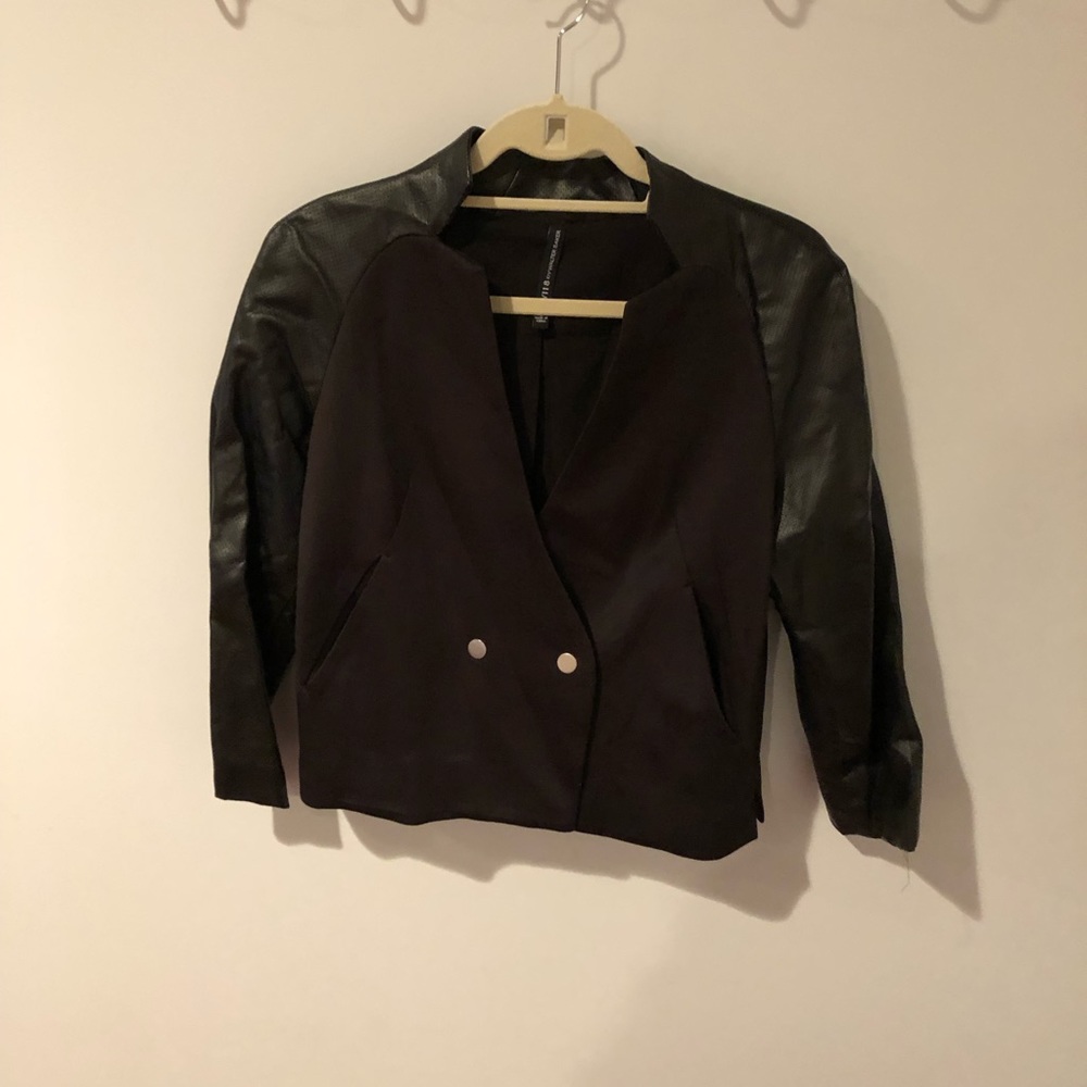 Black Blazer w Faux Leather Details